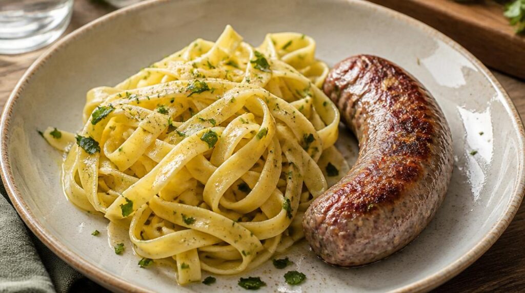 Tagliatelles au beurre avec andouillette