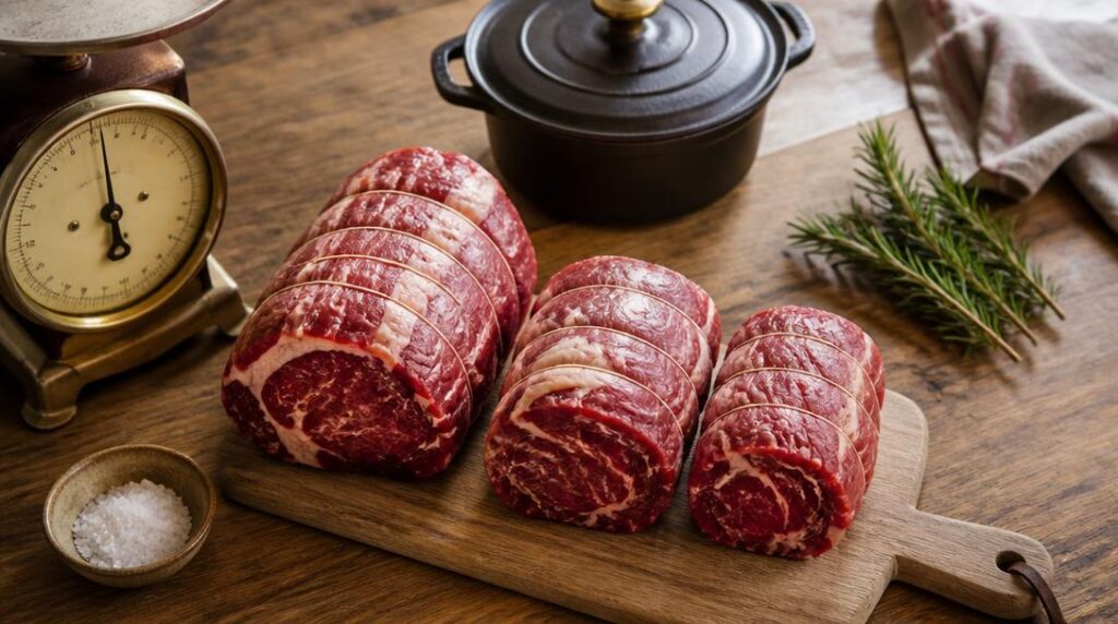 Rôtis de bœuf de différents poids en cocotte