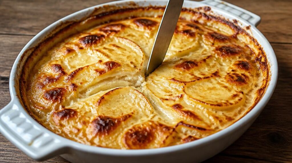 Pointe de couteau dans un gratin dauphinois fondant