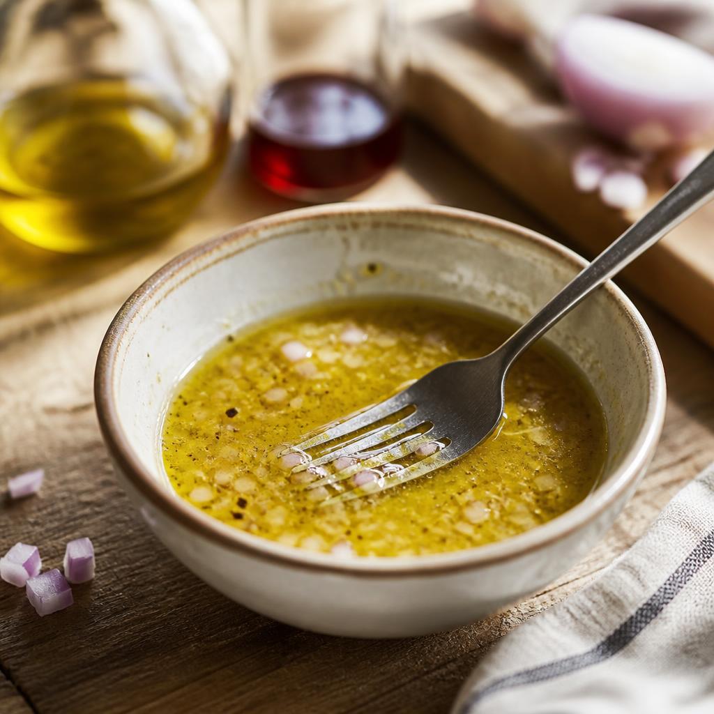 Vinaigrette moutarde échalote pour poireaux tendres